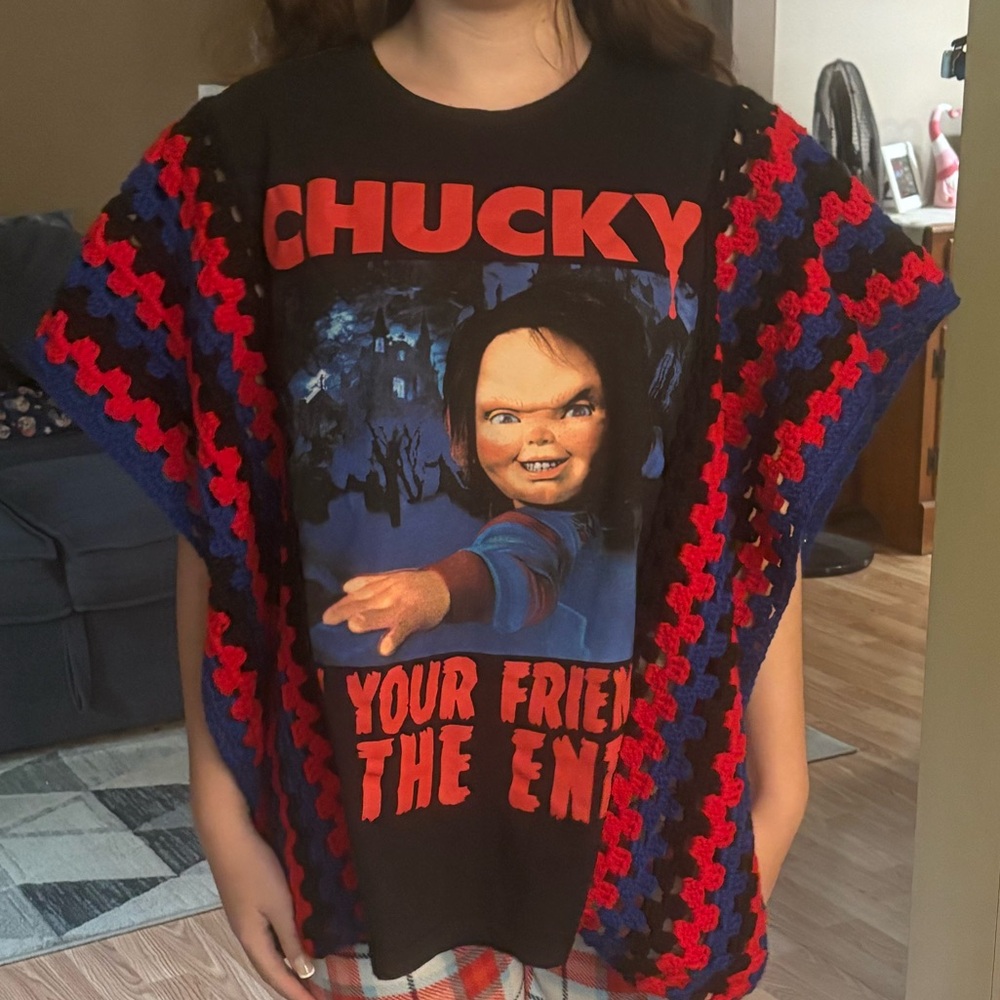 Upcycled Chucky Graphic T-Shirt Poncho